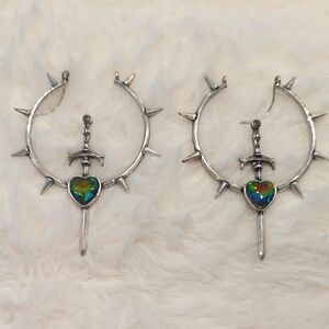 Large Silver Spiked Hoop Earrings With Dagger Detail